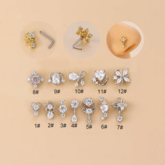 Wholesale 1 Piece Nose Rings Studs Fashion Flower Bow Knot 316L Stainless Steel Copper Plating Zircon - ChicMeto