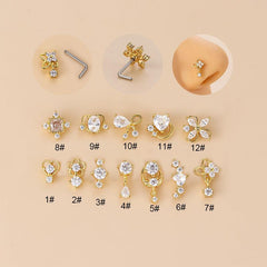 Wholesale 1 Piece Nose Rings Studs Fashion Flower Bow Knot 316L Stainless Steel Copper Plating Zircon - ChicMeto