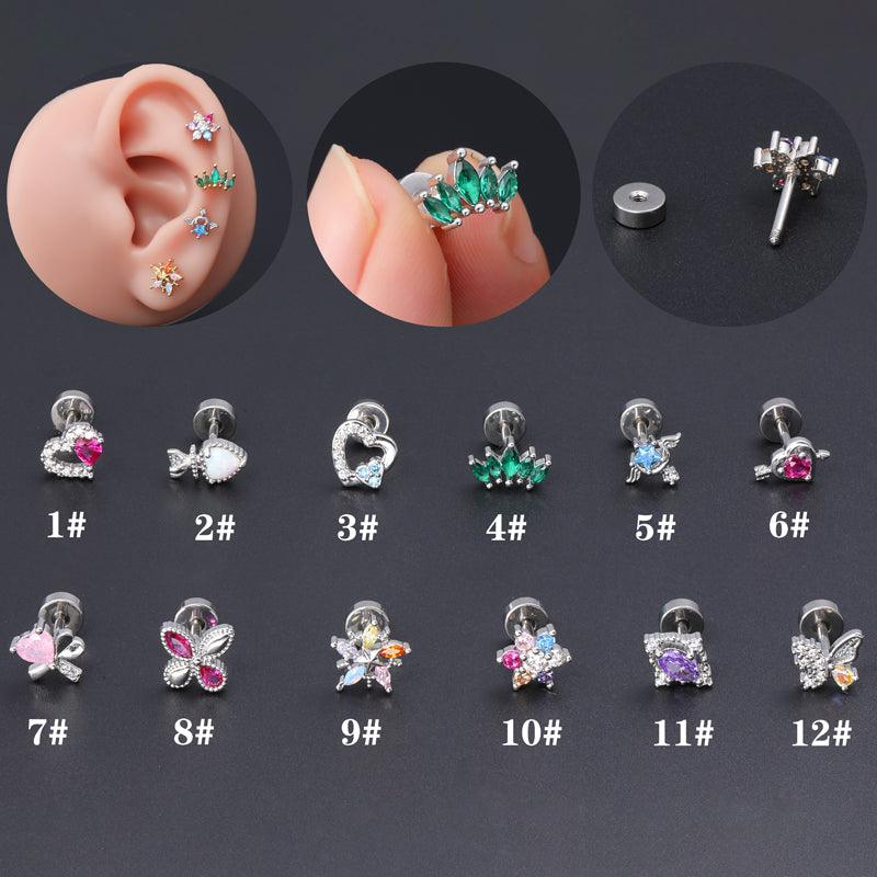 Wholesale 1 Piece Simple Classic Heart Shape Pearl Flower Copper Inlay Zircon Ear Cartilage Rings Studs - ChicMeto