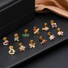 Wholesale 1 Piece Simple Classic Heart Shape Pearl Flower Copper Inlay Zircon Ear Cartilage Rings Studs - ChicMeto