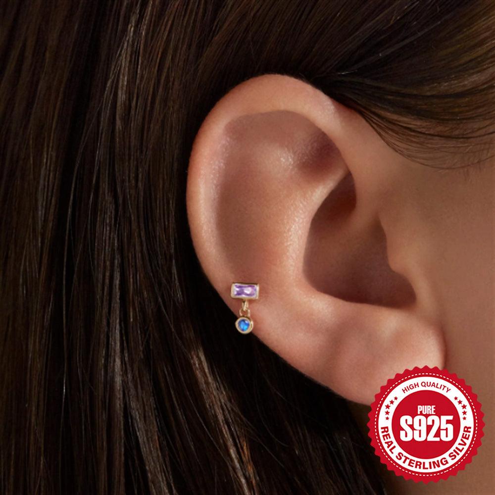 Wholesale 1 Piece Simple Style Geometric Plating Inlay Sterling Silver Opal Zircon Ear Studs - ChicMeto