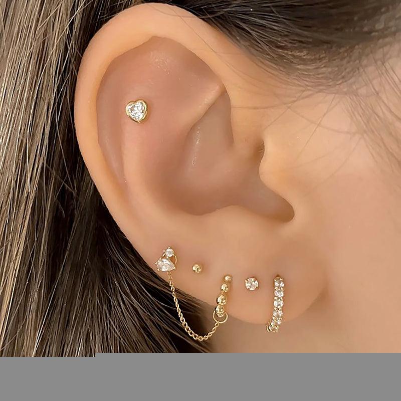 Wholesale 1 Piece Simple Style Heart Shape Plating Inlay Stainless Steel Copper Zircon White Gold Plated Ear Studs - ChicMeto