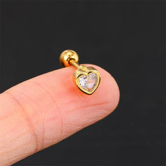 Wholesale 1 Piece Simple Style Heart Shape Plating Inlay Stainless Steel Copper Zircon White Gold Plated Ear Studs - ChicMeto