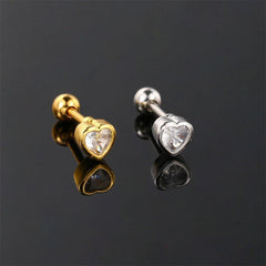 Wholesale 1 Piece Simple Style Heart Shape Plating Inlay Stainless Steel Copper Zircon White Gold Plated Ear Studs - ChicMeto