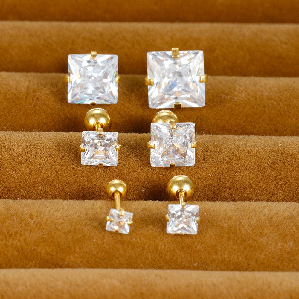 Wholesale 1 Piece Simple Style Square Plating Inlay Stainless Steel Zircon Ear Studs - ChicMeto