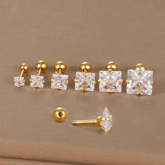 Wholesale 1 Piece Simple Style Square Plating Inlay Stainless Steel Zircon Ear Studs - ChicMeto