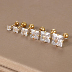 Wholesale 1 Piece Simple Style Square Plating Inlay Stainless Steel Zircon Ear Studs - ChicMeto