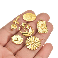 Wholesale 10 Pcs Package Simple Style Rose Flower Butterfly Stainless Steel Plating Pendant Jewelry Accessories - ChicMeto