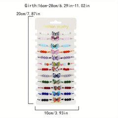 Wholesale 12pcs Butterfly Turtle Charm Bracelets Crystal Beads Adjustable for Summer - ChicMeto