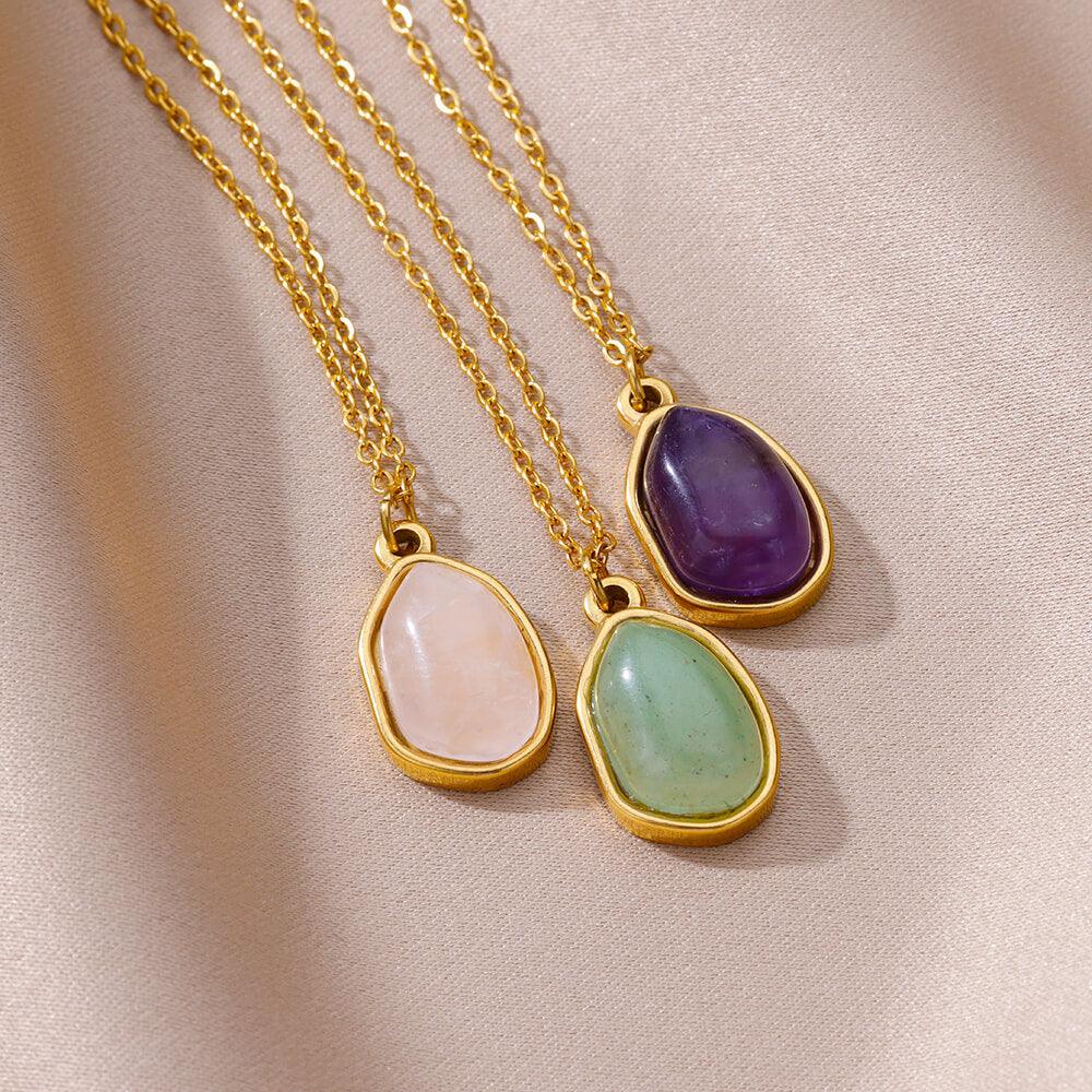 Wholesale 304 Stainless Steel 18K Gold Plated Casual Plating Inlay Solid Color Natural Stone Pendant Necklace - ChicMeto