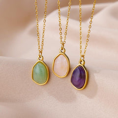 Wholesale 304 Stainless Steel 18K Gold Plated Casual Plating Inlay Solid Color Natural Stone Pendant Necklace - ChicMeto