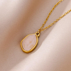 Wholesale 304 Stainless Steel 18K Gold Plated Casual Plating Inlay Solid Color Natural Stone Pendant Necklace - ChicMeto