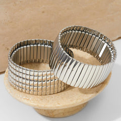 Wholesale 304 Stainless Steel Bangle 14K and White Gold Plated Modern Stripe Style - ChicMeto