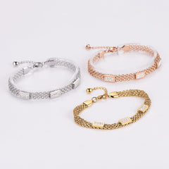 Wholesale 304 Stainless Steel Bracelet 18K and Rose Gold Plated Cute Shiny Rhinestone Inlay Solid Color - ChicMeto