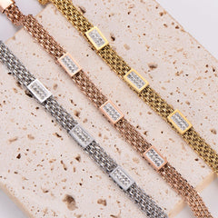 Wholesale 304 Stainless Steel Bracelet 18K and Rose Gold Plated Cute Shiny Rhinestone Inlay Solid Color - ChicMeto