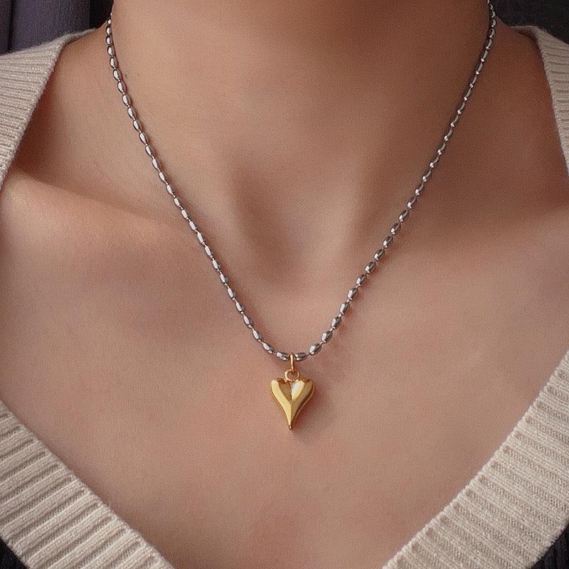 Wholesale 304 Stainless Steel Titanium Steel 18K Gold Plated Basic Modern Style Classic Style Heart Shape Pendant Necklace - ChicMeto