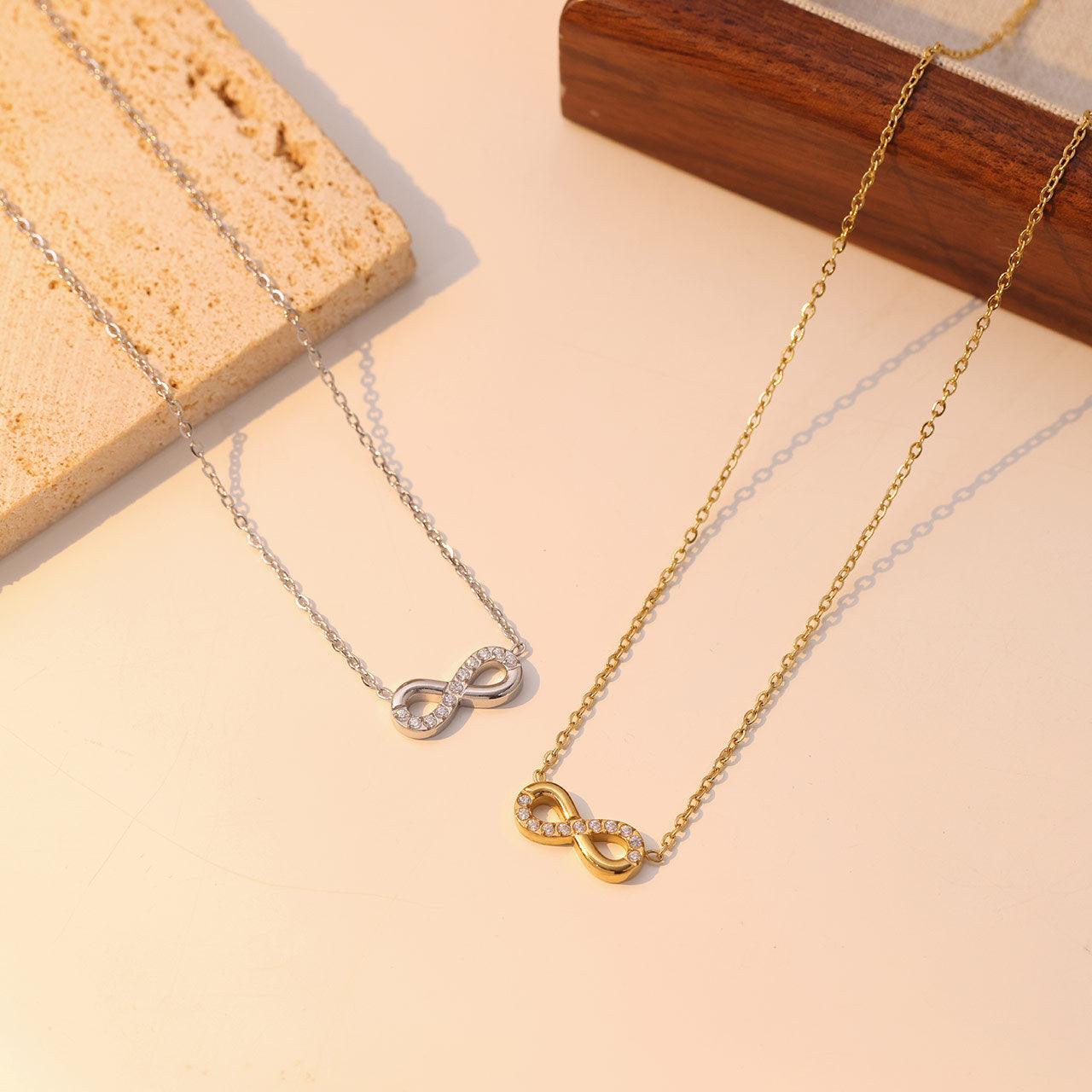 Wholesale 304 Stainless Steel White Gold Plated Casual Simple Style Inlay Infinity Artificial Diamond Pendant Necklace - ChicMeto