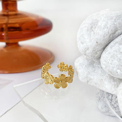 Wholesale 316 Stainless Steel 18K Gold Plated Cute Lady Sweet Enamel Flower Open Rings - ChicMeto