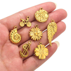 Wholesale 5 Pcs Package Simple Style Wings Flower Shell Stainless Steel Plating Pendant Jewelry Accessories - ChicMeto