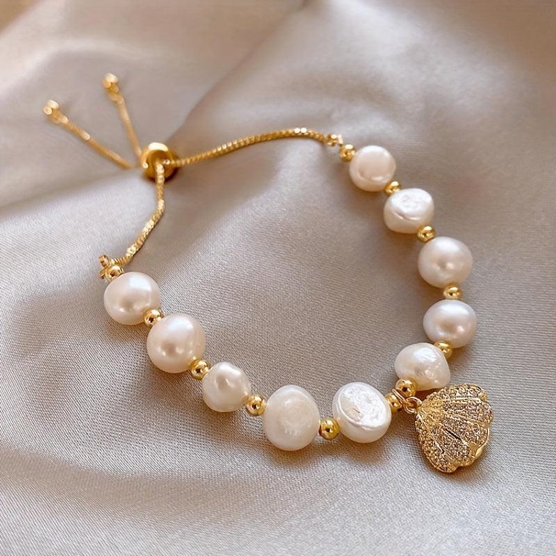 Wholesale Baroque Summer Shell Freshwater Pearl Bracelet Beach Decor Jewelry for Ladies - ChicMeto