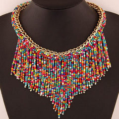 Wholesale Bohemian Geometric Tassel Beaded Alloy Necklaces for Women - ChicMeto