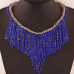 Wholesale Bohemian Geometric Tassel Beaded Alloy Necklaces for Women - ChicMeto