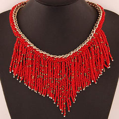 Wholesale Bohemian Geometric Tassel Beaded Alloy Necklaces for Women - ChicMeto