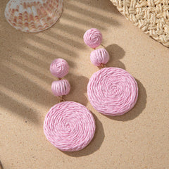 Wholesale Casual Bohemian Round Braid Wood Drop Earrings - ChicMeto