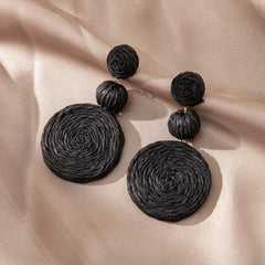 Wholesale Casual Bohemian Round Braid Wood Drop Earrings - ChicMeto