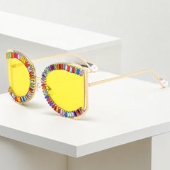 Wholesale Casual Color Block AC Square Full Frame Women's Sunglasses - ChicMeto