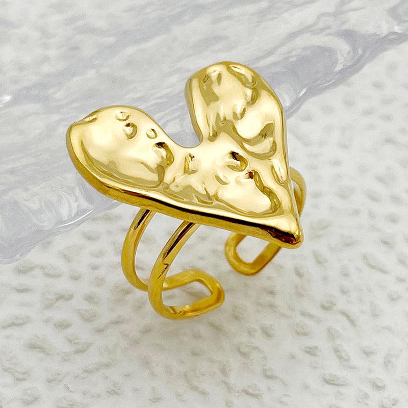 Wholesale Casual Elegant Sweet Heart Shaped Stainless Steel Open Rings Gold Plated - ChicMeto