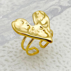 Wholesale Casual Elegant Sweet Heart Shaped Stainless Steel Open Rings Gold Plated - ChicMeto