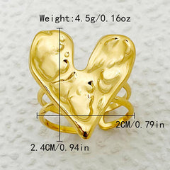 Wholesale Casual Elegant Sweet Heart Shaped Stainless Steel Open Rings Gold Plated - ChicMeto