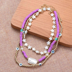 Wholesale Casual Ethnic Style Star Eye Alloy Soft Clay Beaded Pearl Plating Women's Necklace - ChicMeto