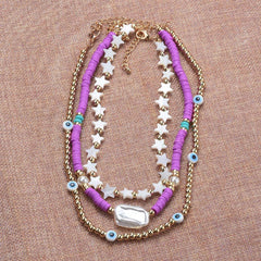 Wholesale Casual Ethnic Style Star Eye Alloy Soft Clay Beaded Pearl Plating Women's Necklace - ChicMeto