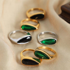 Wholesale Casual Glam Simple Style Geometric Glass Titanium Steel Plating Inlay Glass 18K Gold Plated Rings - ChicMeto