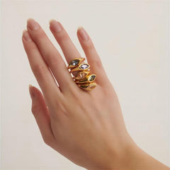 Wholesale Casual Korean Style Round Stainless Steel Plating Inlay Zircon 18K Gold Plated Rings - ChicMeto