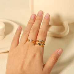 Wholesale Casual Korean Style Round Stainless Steel Plating Inlay Zircon 18K Gold Plated Rings - ChicMeto