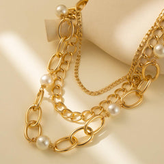 Wholesale Casual Retro Geometric Imitation Pearl Aluminum Layered Necklaces - ChicMeto