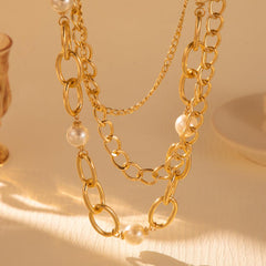 Wholesale Casual Retro Geometric Imitation Pearl Aluminum Layered Necklaces - ChicMeto