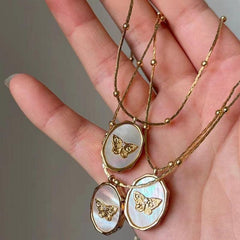 Wholesale Casual Simple Style Angel Butterfly Copper Plating Shell Copper Zircon 18K Gold Plated Pendant Necklace - ChicMeto