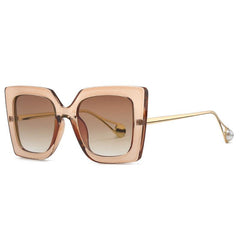 Wholesale Casual Simple Style Marble AC Square Inlaid Pearls Full Frame Women Sunglasses - ChicMeto