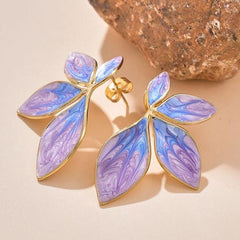 Wholesale Casual Sweet Korean Style Round Leaves Enamel 304 Stainless Steel 14K Gold Plated Drop Earrings for Women - ChicMeto