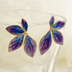 Wholesale Casual Sweet Korean Style Round Leaves Enamel 304 Stainless Steel 14K Gold Plated Drop Earrings for Women - ChicMeto