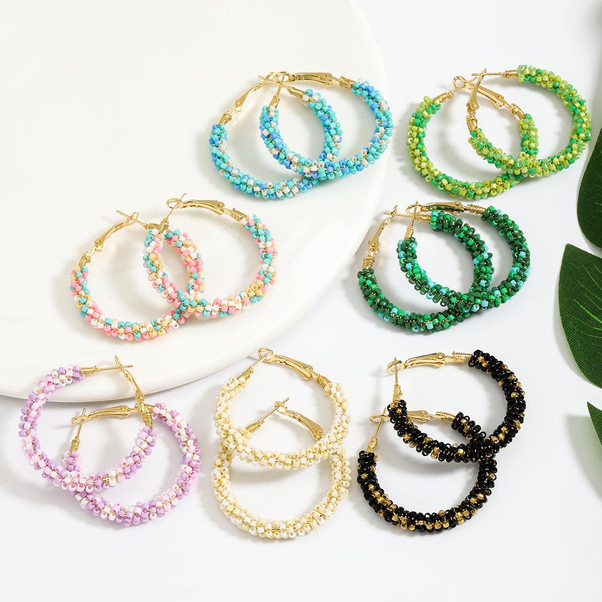 Wholesale Casual Vacation Color Block Handmade Braid Alloy Plastic Earrings - ChicMeto