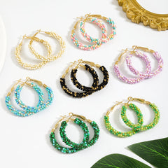 Wholesale Casual Vacation Color Block Handmade Braid Alloy Plastic Earrings - ChicMeto