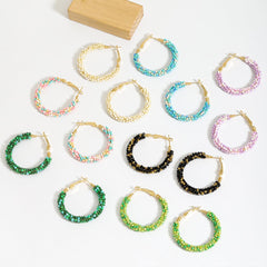 Wholesale Casual Vacation Color Block Handmade Braid Alloy Plastic Earrings - ChicMeto