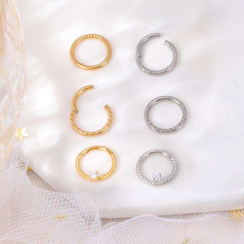 Wholesale Casual Waves Stainless Steel Plating Inlay Zircon Nose Ring - ChicMeto