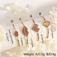 Wholesale Copper 18K Gold Plated Bracelet IG Style Simple Commute Lips Heart Gesture Zircon Inlay - ChicMeto