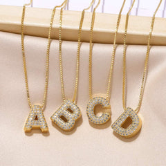 Wholesale Copper 18K Gold Plated Modern Style Simple Style Plating Inlay Letter Zircon Pendant Necklace - ChicMeto